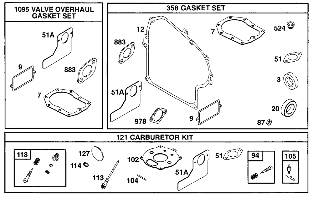 Kits/Gasket Sets Diagram and Parts List for 222417-0151-XX  Briggs and Stratton Engine